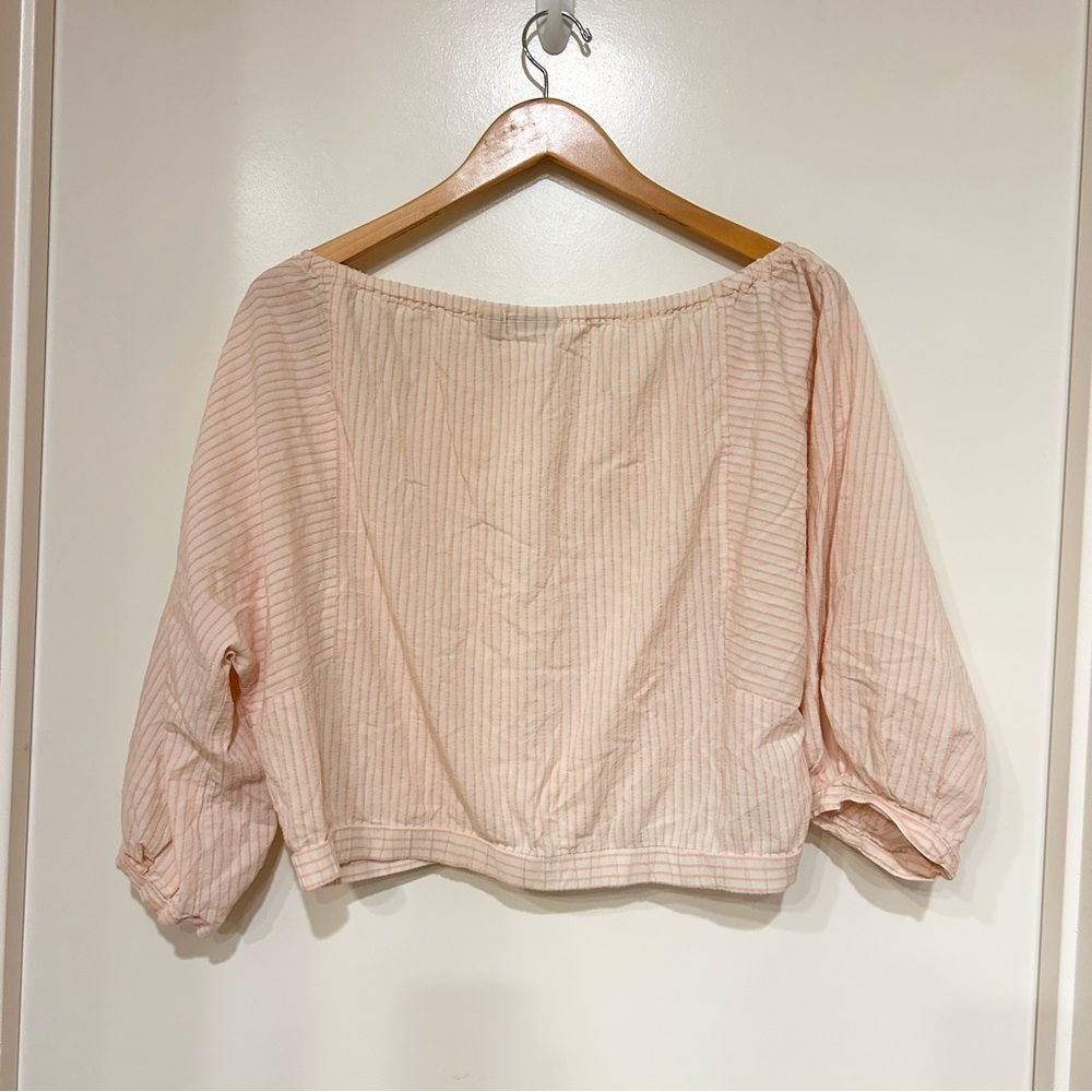 Holding Horses Pink/ Orange Stripe “Aria” Off Shoulder Crop Top Small Cotton - Picture 4 of 8